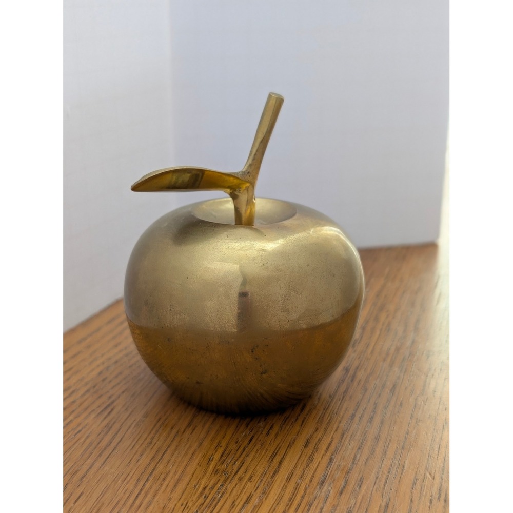 Vintage‎ Solid Brass Apple Bell Decorative Fruit Figurine Gold Tone Paperweight